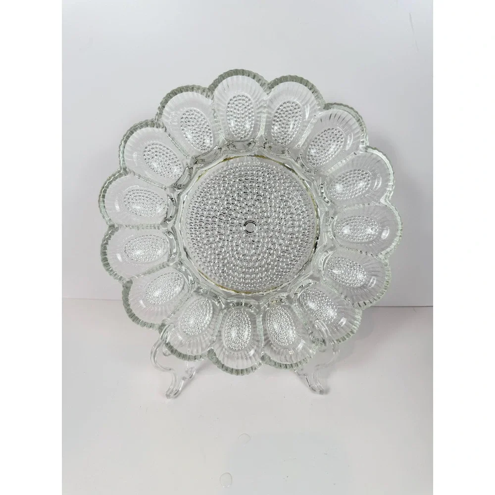 Vintage Indiana Glass Deviled Egg Plate Clear Hobnail Thousand Eyes 15 Egg 11